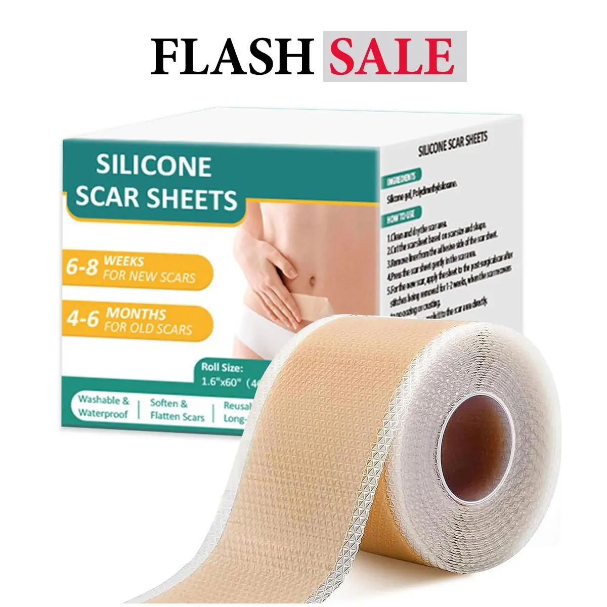 2026 Upgrade Silicone Scar Repair Tape 1.6"X 59" Roll - Waterproof Silicone Scar Roll(1.5M), Surgical Scar, C-Section, Acne, Buruns & Keloids