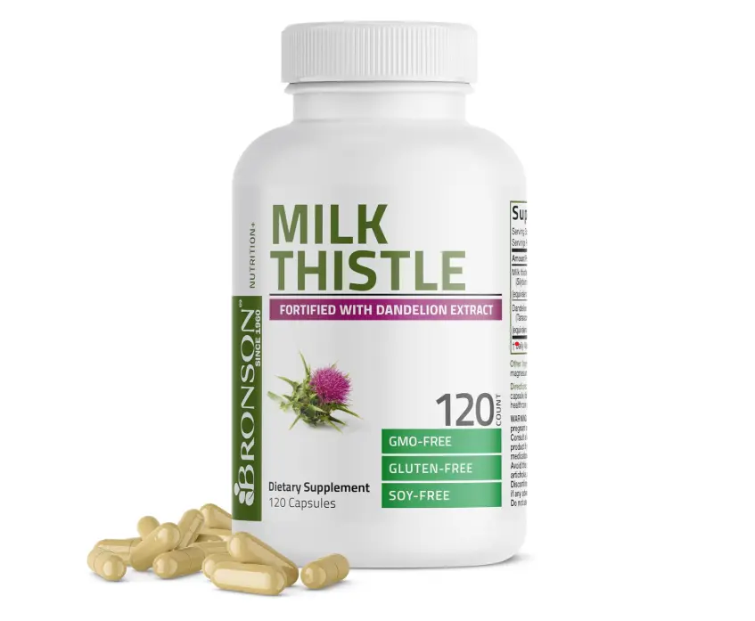 Bronson Milk Thistle Silymarin Marianum & Dandelion Extract, 120 Capsules | 2-in-1 Liver Cleanse, Health, Detox & Antioxidant Support, Non-GMO, Gluten-Free, Soy-Free