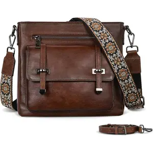 Soft Leather Crossbody Bags for Women  Handbags Multi Pocket Travel Purse with Adjustable Strap Medium Size