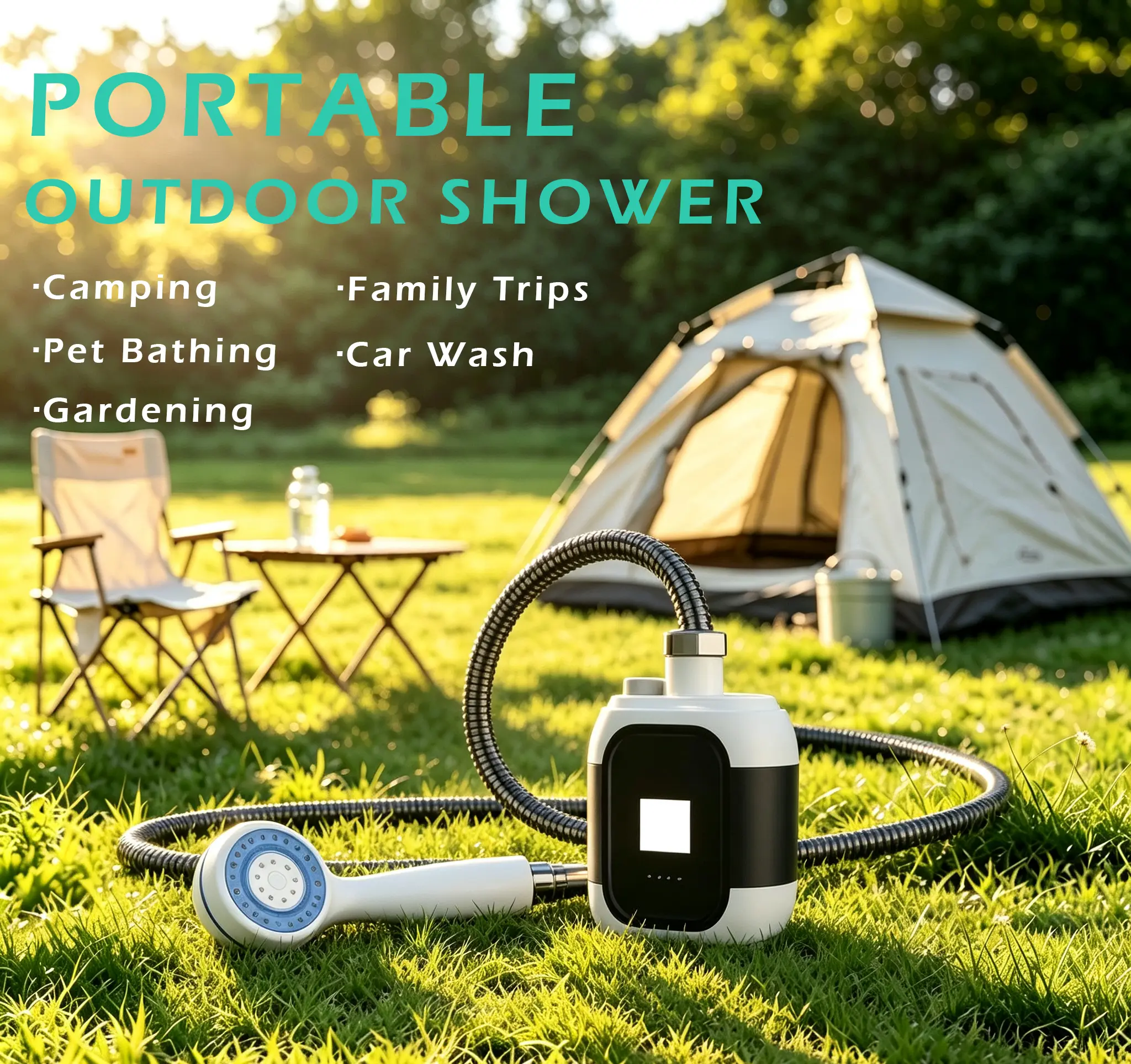 Rechargeable Camping Shower Pump, Portable RV Shower Kit with 2000mAh Battery, Outdoor Shower for Travel, Hiking, Beach, Car Wash & Pet Bath, tko tik shop summer turn up, garden enthusiast, plant watering device, irrigation,mister, misting system