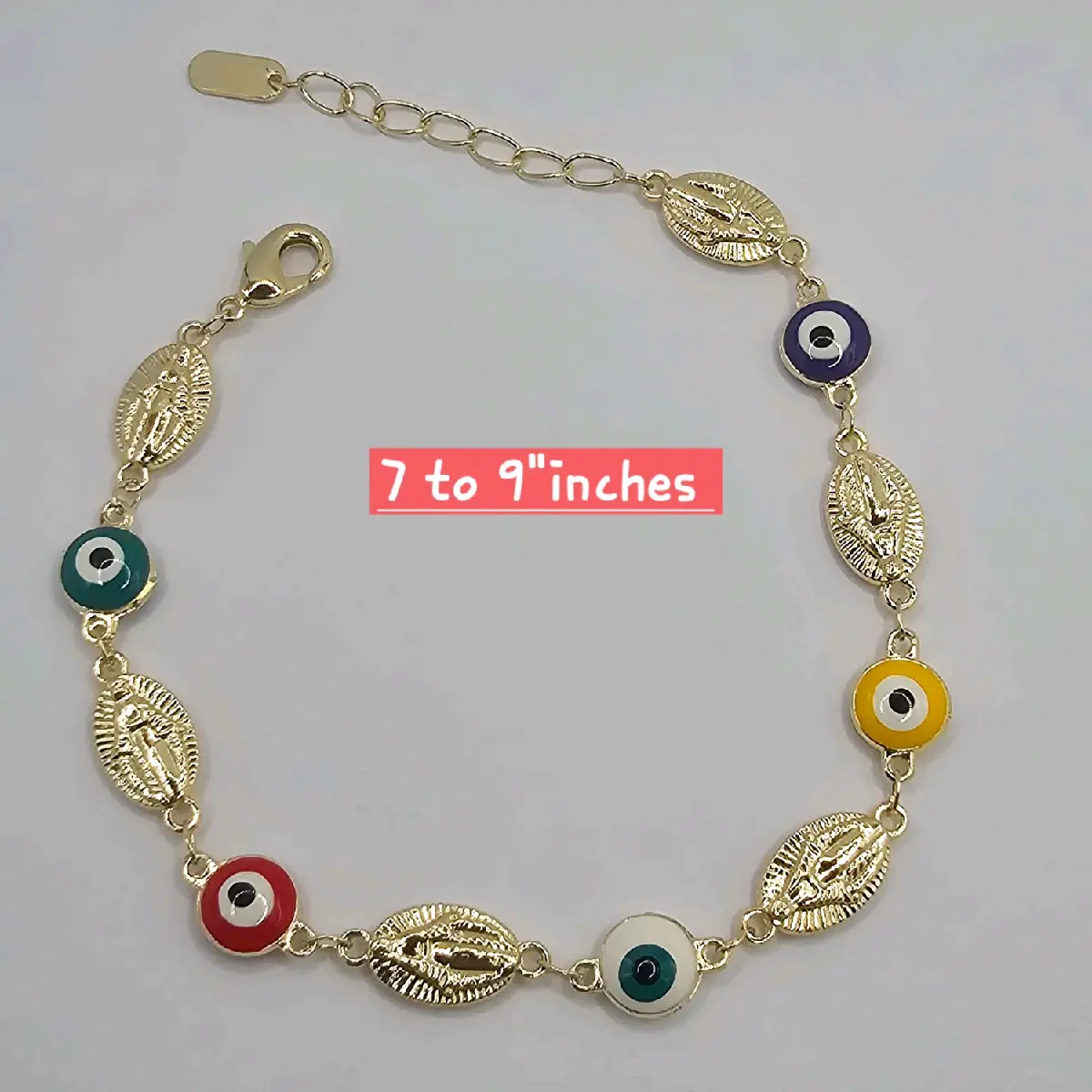 VIRGIN MARY BRACELET with colors eye Turkish gold-plated 7 to 9"inches