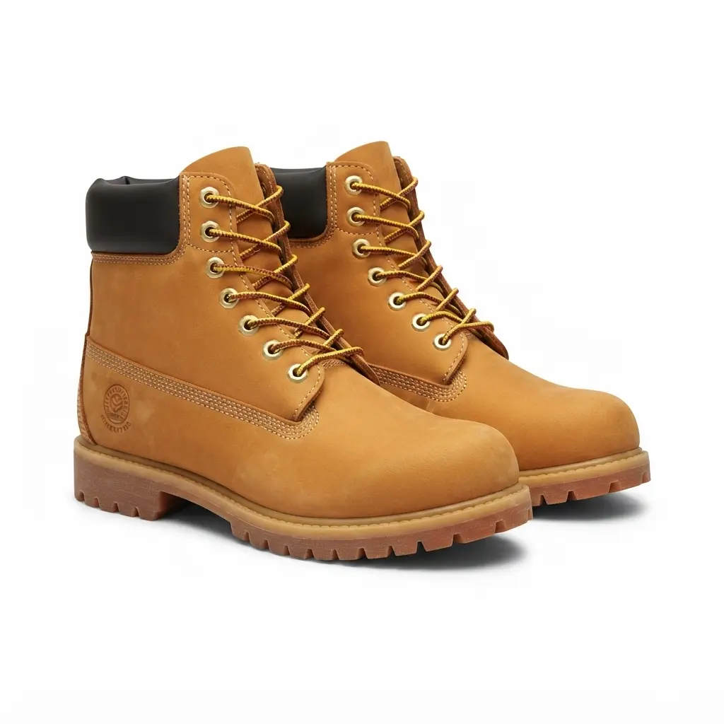 Men's Genuine 061 Leather Wheat Classic Padded Collar Construction Boots, Closed Work Safety Shoes, Comfortable Fit Durable Design Footwear for Work, Walking Shoes, Work Protective Shoes