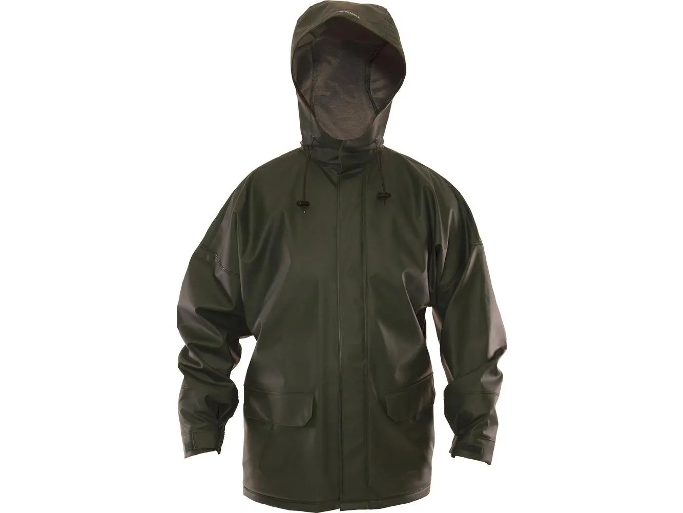 Men's Heavy Duty Waterproof PVC Jacket - 16 mil Thickness PVC-on-Polyester Top Coat with Storm Fly Front, Attached Hood, Suitable for Party & Work, Menswear Outerwear, Medium Size