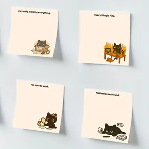 Black Cat Sticky Notes 4-Pack Set, Cute Self-Adhesive Memo Pads with Four Designs, Adhesive Stickers, Sticky Labels, Perfect for Office, School, Journaling, Great Stationery Gift
