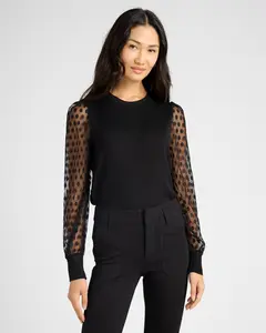 Polka Dot Mesh Sleeve Knit Pullover
