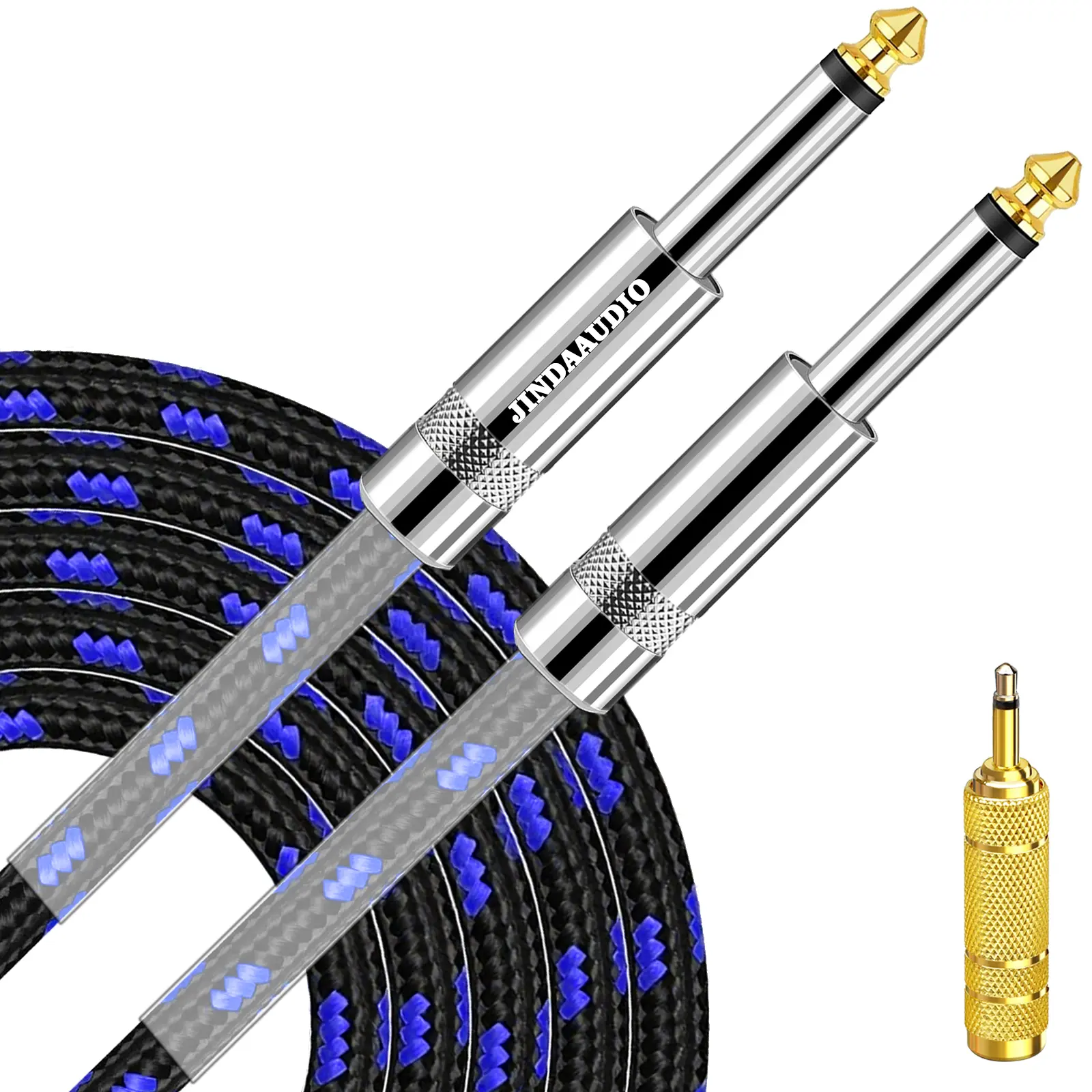 10ft/3m Black Guitar Cable with Guitar Pedal Adapters, TS 1/4-Inch Instrument Cord for Electric Mandolin, 1/8-Inch (3.5mm) Adapter, Right Angle to Straight Angle
