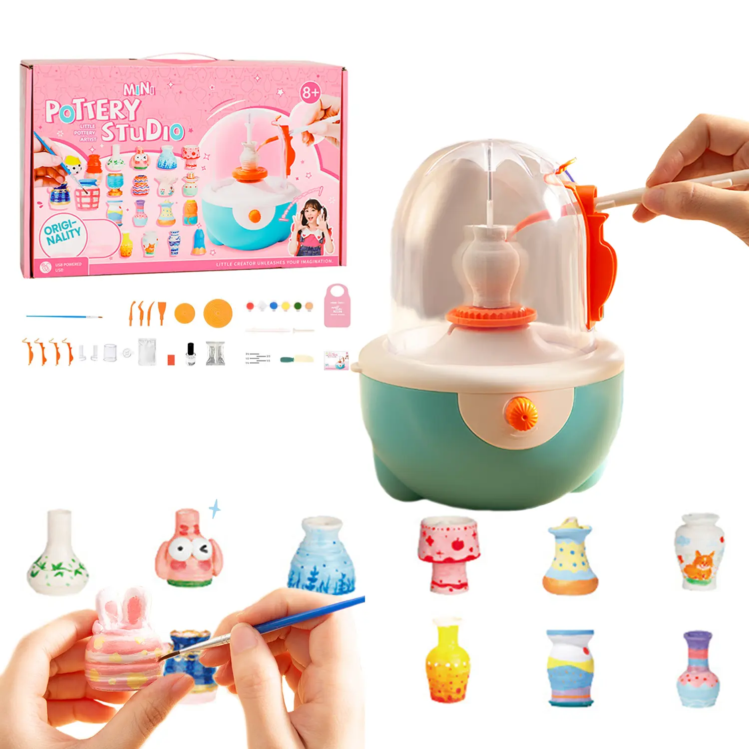Pottery Wheel for Kids and Beginners, Mini Pottery Wheel Kit with Clay Sculpting Tools, Diy Toy,Clay Wheel, Air Dry Clay, Arts & Crafts for Boys and Girls, Christmas Gift,Dealsforyoudays Air Drying Clay Clay Art Items bedazzling kit, Diy Craft Kit