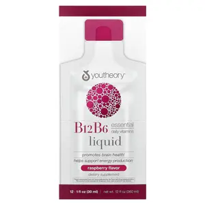 Youtheory B12 B6 Liquid, On The Go, Raspberry, 12 Packets, 1 fl oz (30 ml) Each