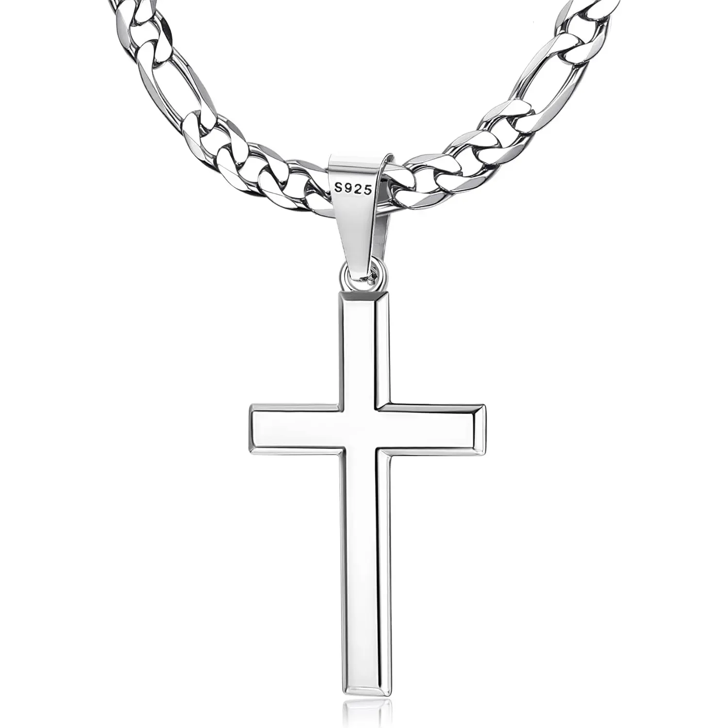 Milacolato Cross Design Pendant Necklace - 5mm 316L Stainless Steel Diamond-Cut Figaro/Cuban Link Curb Chains, Spiritual Father’s Day Jewelry, Unisex Accessory, 16-30 Inches Multi-Size, Men's Accessories, Spiritual Jewelry, Everyday, Diamondcut Shine