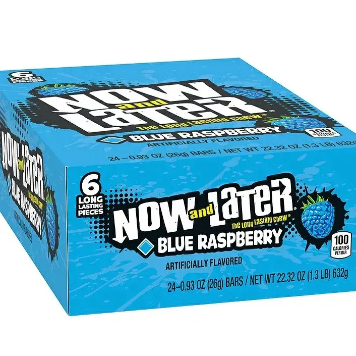 NOW AND LATER Blue Raspberry 24 Count – Chewy Blue Raspberry Candy, Fruity Taffy Candy, Sweet & Tangy Fruit Chews, Party & Snack Candy