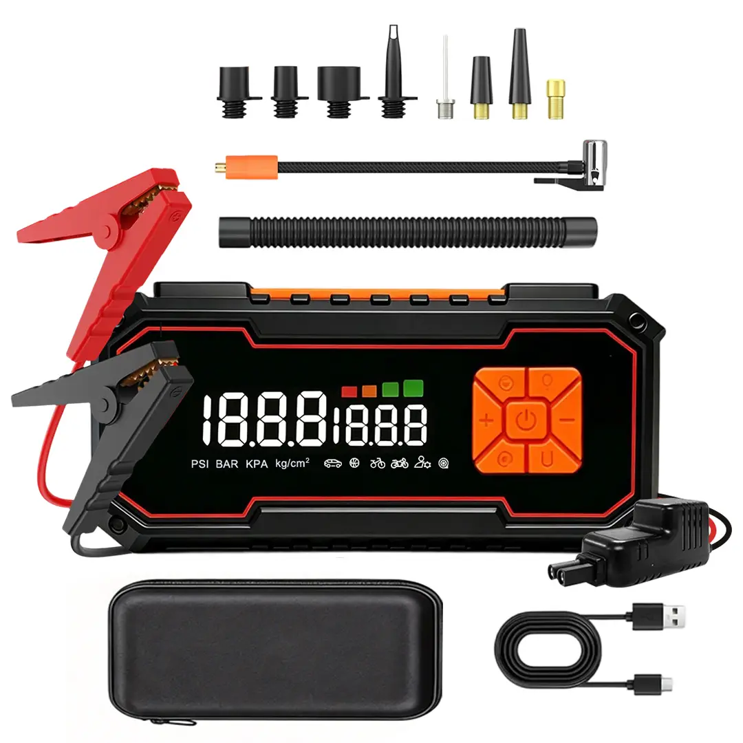 11-in-1 Jump Starter with 160 PSI Tire Inflator & Air Blower, Portable 12V Car Battery Booster Pack for Up to 8.0L Gas and 4.0L Diesel Engines, Power Bank with LED Light for Garage, Roadside Emergency & Outdoor Recreation