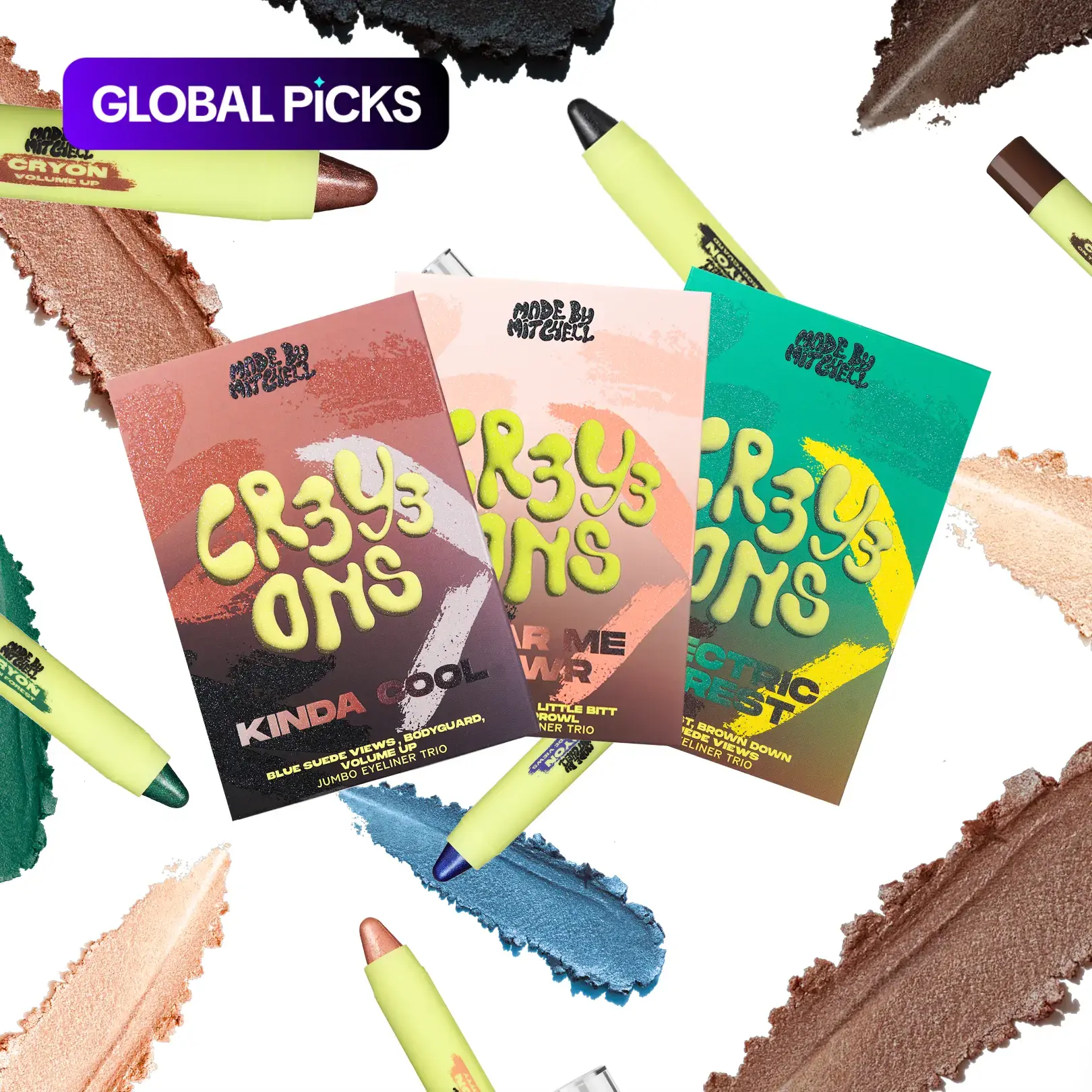 [Made by Mitchell] Crayons Jumbo Liner Trio, Bold Metallic Shimmer Graphic Eye Liners, Bold Eyeliner, High-Impact Color Makeup Set, Kinda Cool #GLOBAL PICKS