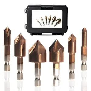 6 count M35 Cobalt Countersink Drill Bit Set for Metal with Case 82  1/4'' Hex Shank HSS 5 Flute Center Punch Tool Sets for , Quick Change Bit 1/4 5/16" 3/8 1/2 5/8 3/4