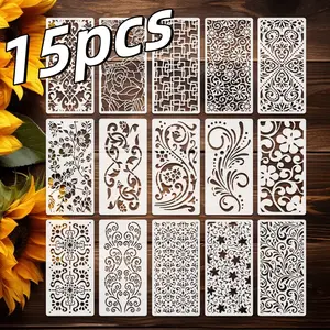15 Pieces Stencils for Painting, Border Leaf Stencil Template Plant Furniture Cake Decorative Stencils for Wood DIY Craft Canvas Fabric Home Decor