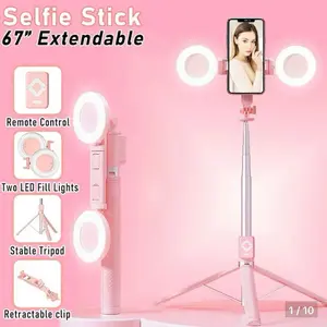 6 in one selfie stick with led lighting
