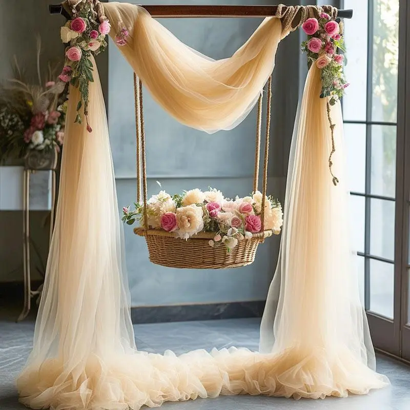 Solid Color Tulle Curtain, 1 Piece Elegant Romantic Backdrop for Wedding Birthday Party Decoration, Party Decoration Supplies, Decorative Banner, Banners, Wedding Arched Backdrop, Birthday Decorations