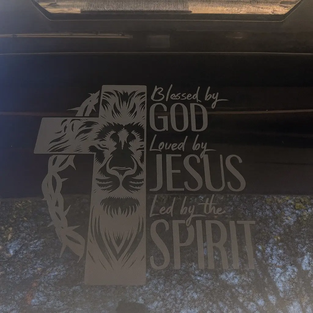 1 Vinyl Decal Faith Lion Cross - 12x12 in Premium Weatherproof Inspirational Car Sticker with Transfer Tape, Blessed by God Faith Gifts for Car Window, Water Bottle