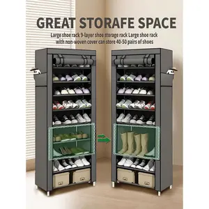 Large Shoe Rack,9 Tier Shoe  With Nonwoven Fabric Cover, Shoe  Shelf For 40-50 Pairs Of Shoes, Entryway, Suitable For Sneakers, High Heels, Flats, And Boots, Grey Metal Plastic Boxes Fitting Set door organizer helmet  rack storage shoe  rack  organizer