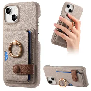 Bracket card holder phone case suitable for iPhone 17 Pro Max, simple and creative lychee pattern oil edge phone case with card slot and bracket, compatible with iPhone 16 Pro/15 Plus/14/13/12/11, shockproof