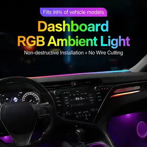 1.5m Trimable Car Dashboard RGB LED Ambient Interior Light Strip with Smart APP Controlled Dynamic Color Changing Effects Fits 99% Vehicle Models Non-destructive Installationd