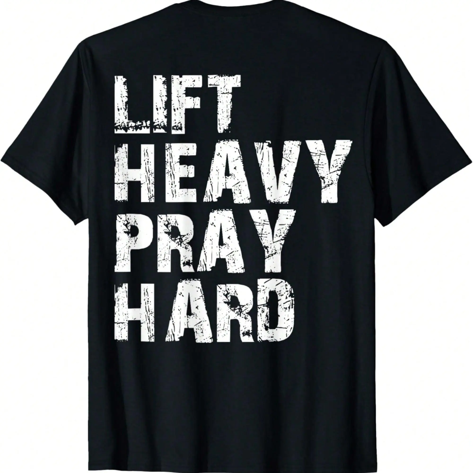 Christian Gym Graphic T-Shirt for Men, 'Lift Heavy Pray Hard' Relaxed Fit 100%  Shortsleeve Top