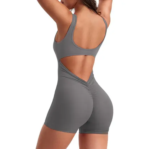 Women Strappy Backless Jumpsuits Sexy V Back Yoga Romper One Piece Workout Jumpsuit Shorts Fitness Sport Outfits Stylish Activewear
