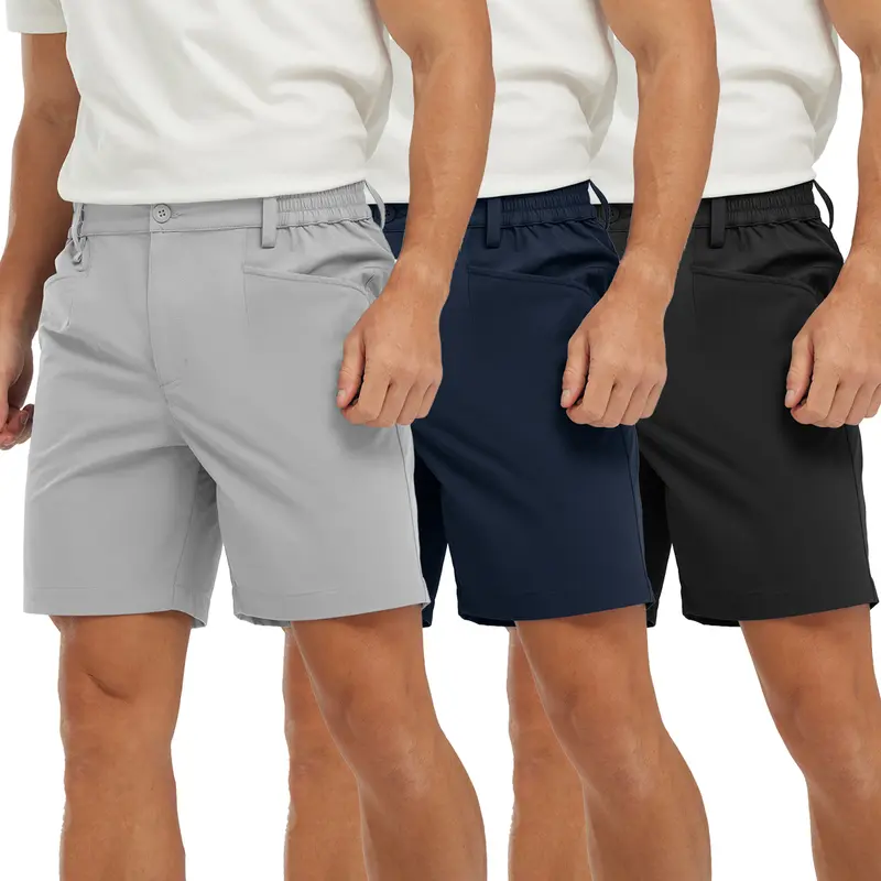 3-PACK GOPUNE Men's 7“ Lightweight Flat Front Work Chino Shorts Water Resistant Golf Shorts Outdoor Casual Comfortable daily wear Summer OOTD