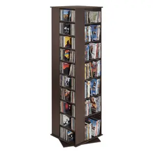 Media Storage Cabinet With 34-Compartment Rotating CD Rack Tower For CDs, DVDs, Blu-ray, Books And Game Discs, 360-Degree Rotating Media Tower, Compact Entertainment Console For Living Room, Home Office, Recording Studio, Brown