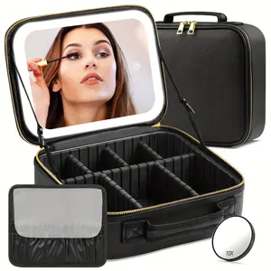 Summer travel essential  LED lighted makeup bag + mirror in one! No more bad hotel lighting