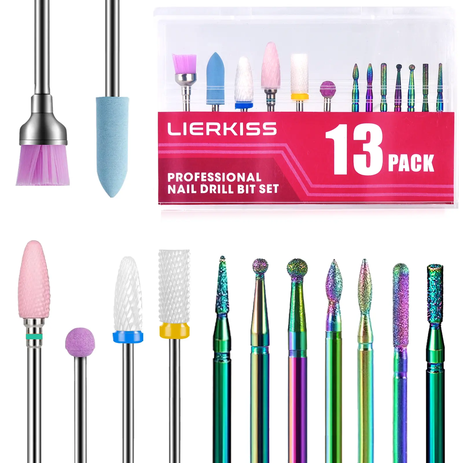 13Pcs Nail Drill Bits Set,multicolor cuticle nail drill bit set for womens Valentine's Day gifts Professional Ceramic Carbide Diamond Cuticle Polishing Remover Tool Bit Kit for Acrylic Gel Nails Manicure Pedicure nail art care tools Nail Care