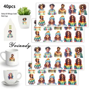 40Pcs/set Colorful Reggae Style Portrait Iron On Stickers For Cup Be Waterproof UV DTF Printable Vinyl Paper Fun Designs Durable Construction Long-Lasting Adhesion Must-Have For Craft Enthusiasts Cups Mugs Sticker Sold Only Sticker Not Cup