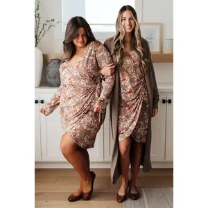 Honey Do I Ever Faux Wrap Dress in Taupe