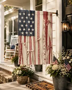 Patriotic Farmhouse Garden Flag, Rustic American Flag Decor, Vintage USA Yard Banner, Fourth of July Outdoor Decor