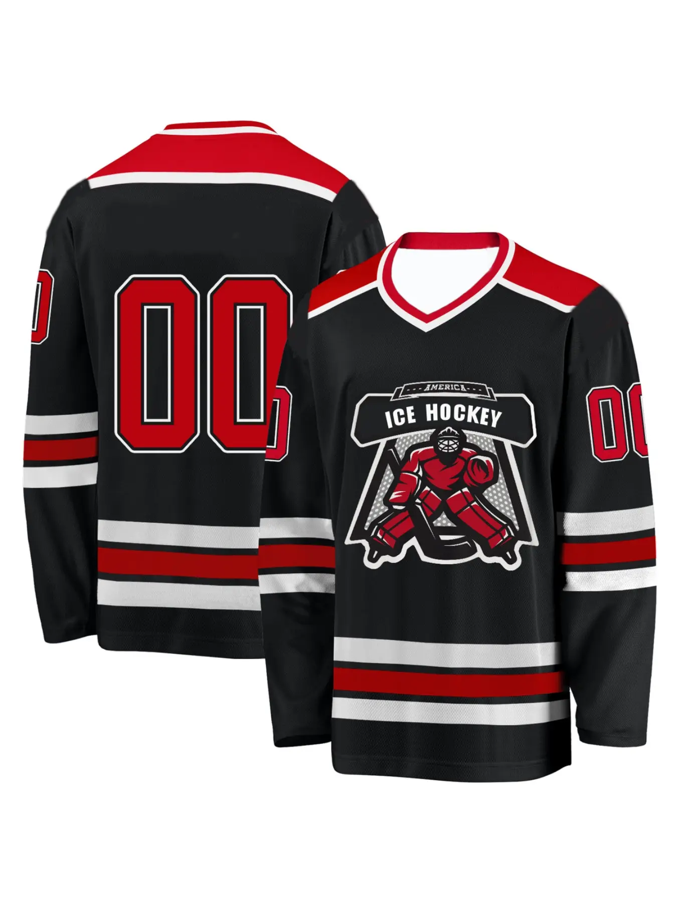 Ice Hockey Jersey Top, Goalkeeper Pattern with Number Design, V Neck Long Sleeve, Casual Wear, Sports Training, Party Clothing, Athletic Apparel