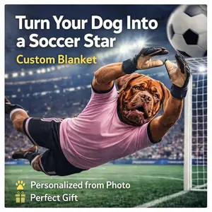 Personalized Dog Soccer Blanket Custom Goalkeeper Pet Portrait, Stadium Sports Throw, Velveteen Plush Gift for Dog Lovers