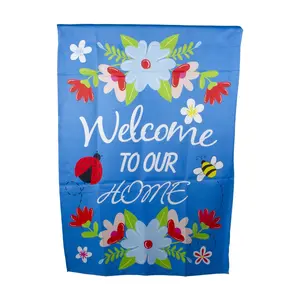 Northlight Welcome to Our Home Blue Floral Flag 28" x 40"