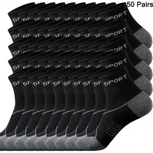 50 Pairs of Premium Men's Crew Socks - Ultra Sweat-Absorbent, Odor-Resistant, Breathable, Comfortable, and Durable Sports Socks for Fitness, Running, and Daily Wear