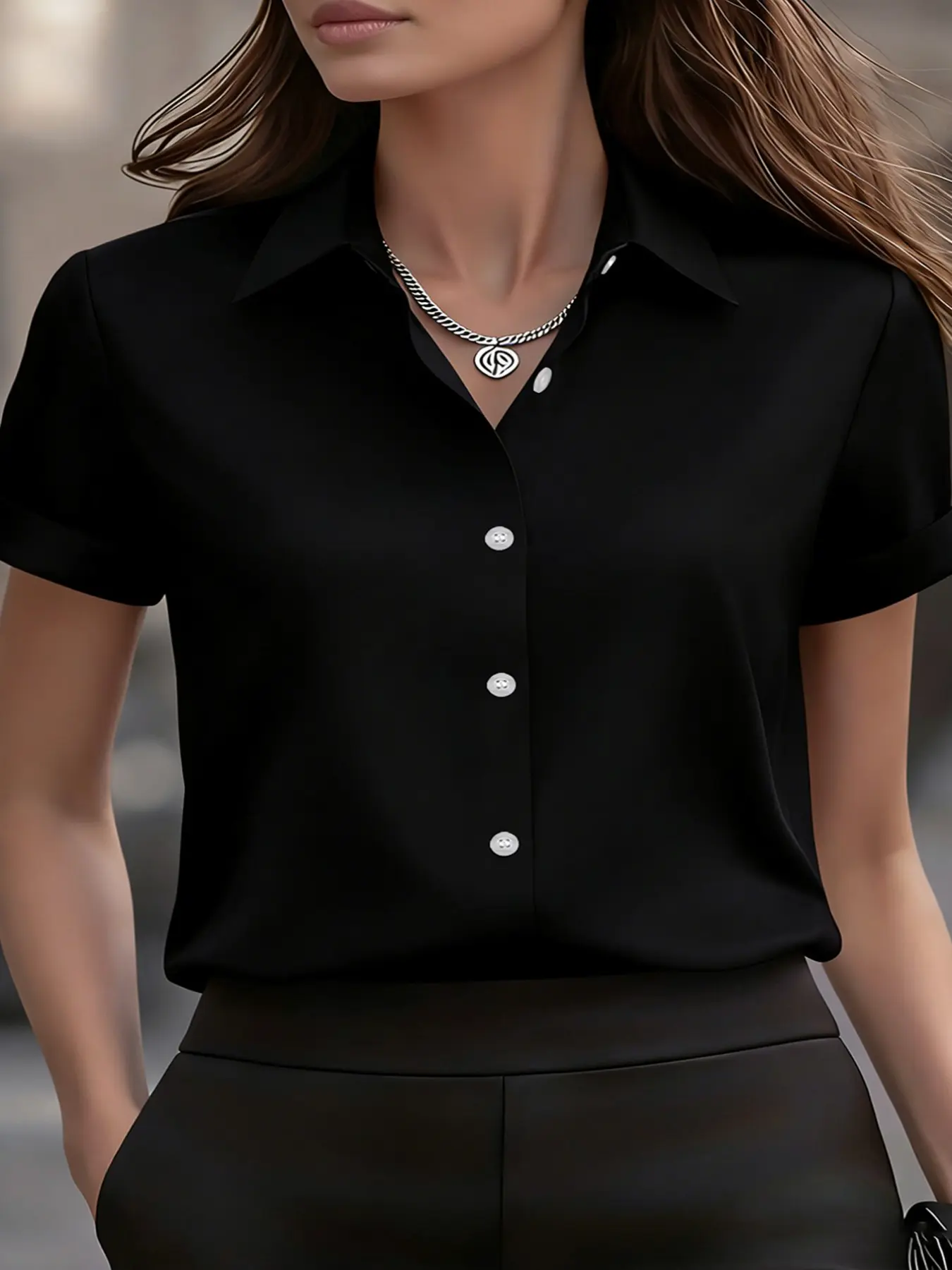 Women's Satin Blouse, Business Casual Basic Fitted Collared Button Closure Shirt, Elegant Office & Living Room Top, Fall Winter Spring, Fit, Casual Everyday Top