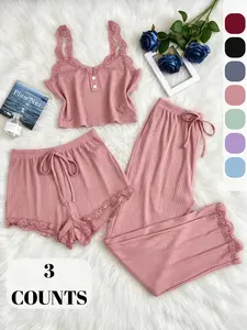 Women's Sleepwear Set, 3-Piece Comfortable Night Clothes, Soft Fabric Design, Perfect Gift for Relaxing Nights，loungewear set ，pj sets for women，pajamas for women，pjs，loungewear，nighty pijamas en mujeres，pajama pants at school