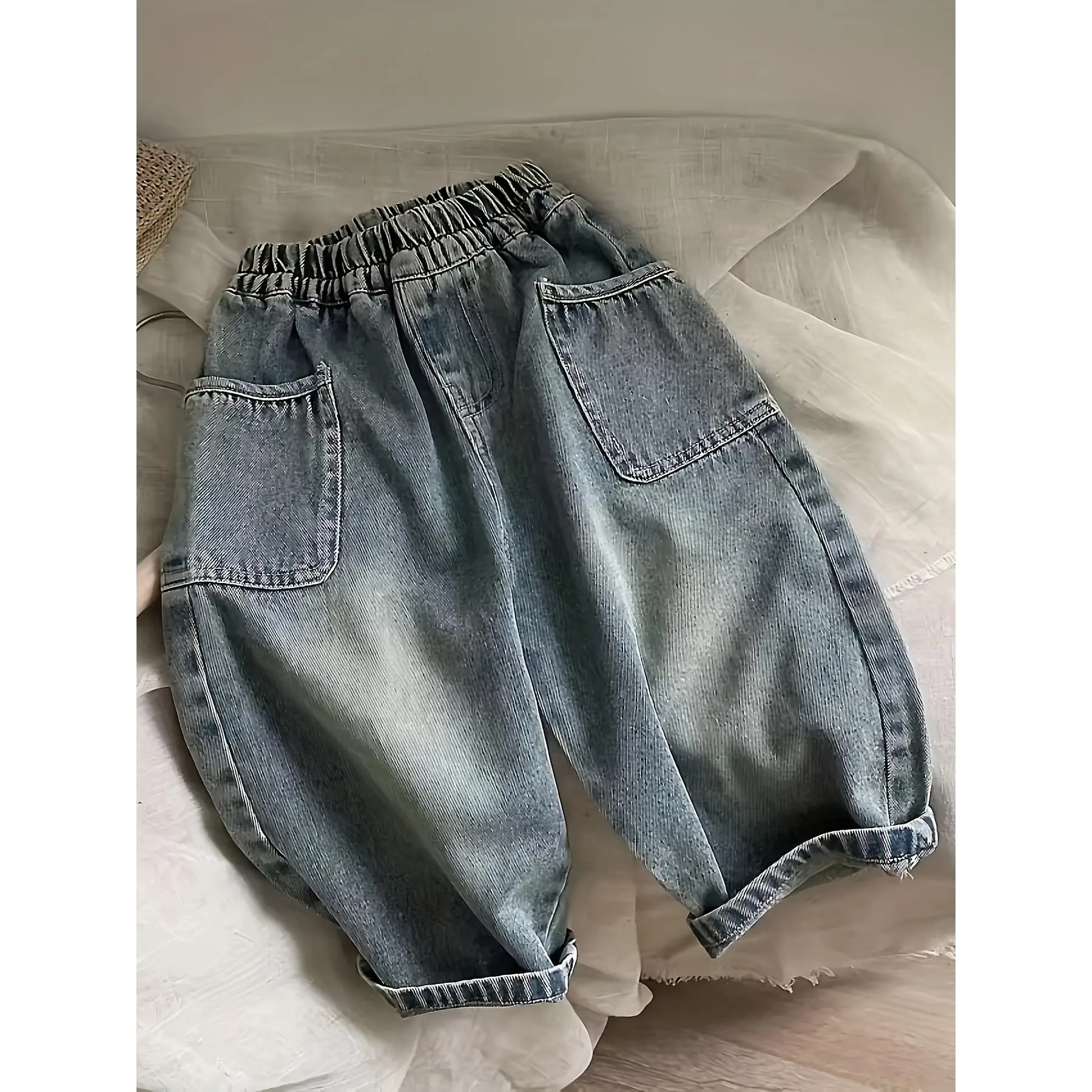 Toddlers' Retro Wide-Leg Polyester Pants with Pockets - Baby Girls Clothing, Casual Solid Color, Spring & Autumn Outdoor Kids' Fashion Bottoms, Plain Bottoms, Long, Basic, Elastic Band, Retro Style, Elastic Waistband, Baby Clothes Girl, 1-2Y, Long Pants,,
