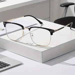 Retro Oval Optical Glasses, Metal Frame, Transparent ABS Lens, Fashion Men and Women Outdoor Glasses, Stylish Glasses Temple Design | Gold Details