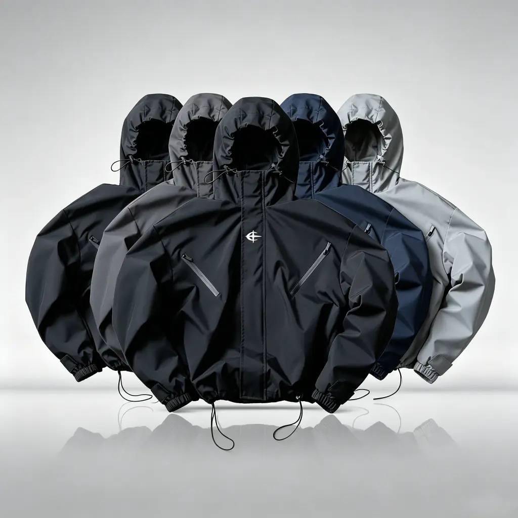 Men's Lightweight Hooded Activewear Jacket - Waterproof Synthetic Fabric, Long-Sleeve Zip-Up, Relaxed Fit, 3D Embroidery, Moisture-Proof, Knitting Detailing, Chain Accent Mens Top