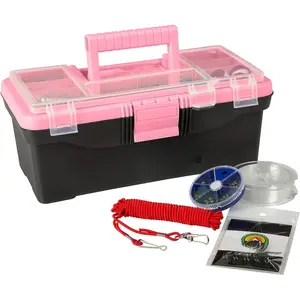 55-Piece Fishing Tackle Set - Tackle Box Includes Sinkers, Hooks, Lures, Bobbers, Swivels, Fishing Line, and More - Fishing Gear (Pink)