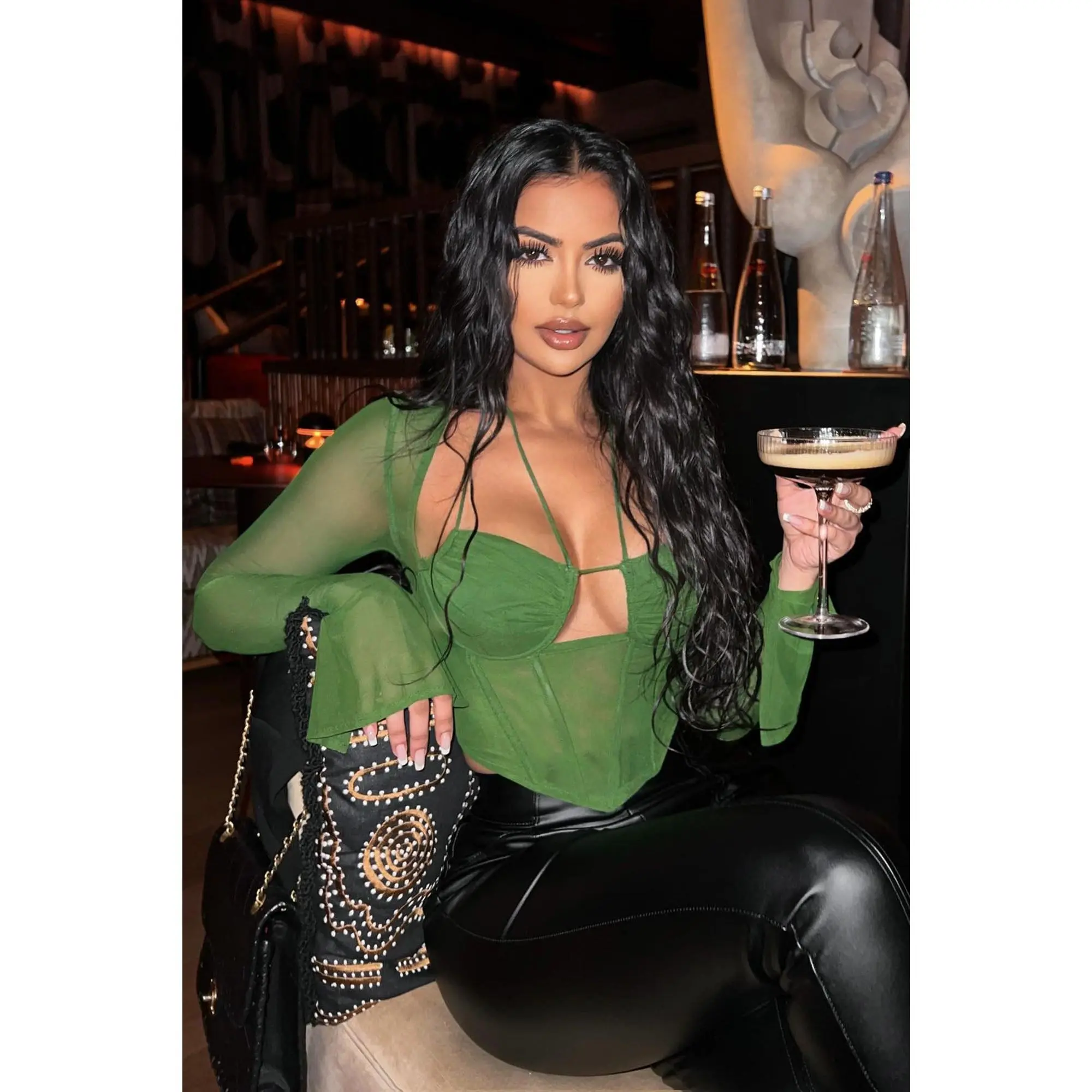 Melanie Mesh Corset Top - Olive