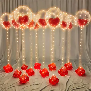 Bobo Heart Balloons - 5 Sets of Large LED Glowing Bobo Balloons with 3M Yellow LED String Lights & 5pcs of Red Hearts, Suitable for Various Parties