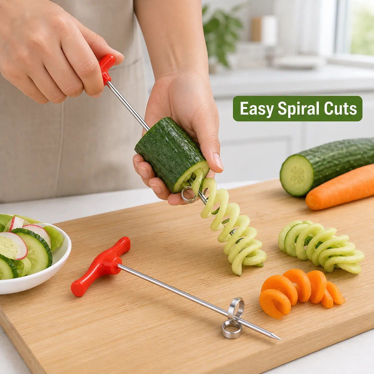 1-Piece Stainless Steel Vegetable Spiral Cutter, Kitchen Utensil & Vegetable Fruit Utensils for Twisting Carrot, Cucumber into Shaped Spirals for Daily Food Prep, Durable Fruit Tool