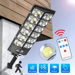 Outdoor Solar Street Light Dusk to Dawn IP67 Waterproof 100000 Lumen LED Light with Motion Sensor for Parking Lots, Courtyards & More