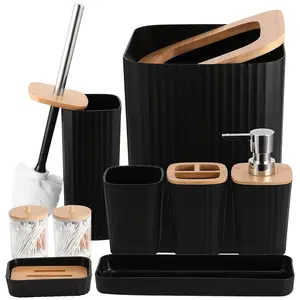 9Pcs Bathroom Accessories Set - with Trash Can, Toilet Brush, Toothbrush Holder, Lotion Soap Dispenser, Soap Dish, Toothbrush Cup, Qtip Holder, Tray bathroom hotel bathtub