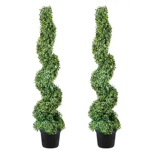 Two-Piece Artificial Boxwood Tower Topiary In A Spiral Design, 122 Cm High, Durable Green Plastic With Iron Frame, Realistic Boxwood Leaves, Weather-Resistant Construction, Includes Ten Replacement Leaves For Hassle-Free Upkeep