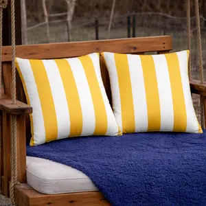 2 Pack Outdoor Throw Pillows, Waterproof & Fade-Resistant Patio Cushions for Garden, Porch, Poolside Furniture - Soft & Comfortable Decorative Pillow Covers (18x18 Inch, Yellow/White)
